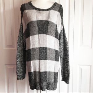 Urban Outfitters BDG Gray Check Oversized Elbow Patch Sweater